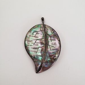 Vintage Sterling Silver Abalone Shell Leaf Brooch Pin
